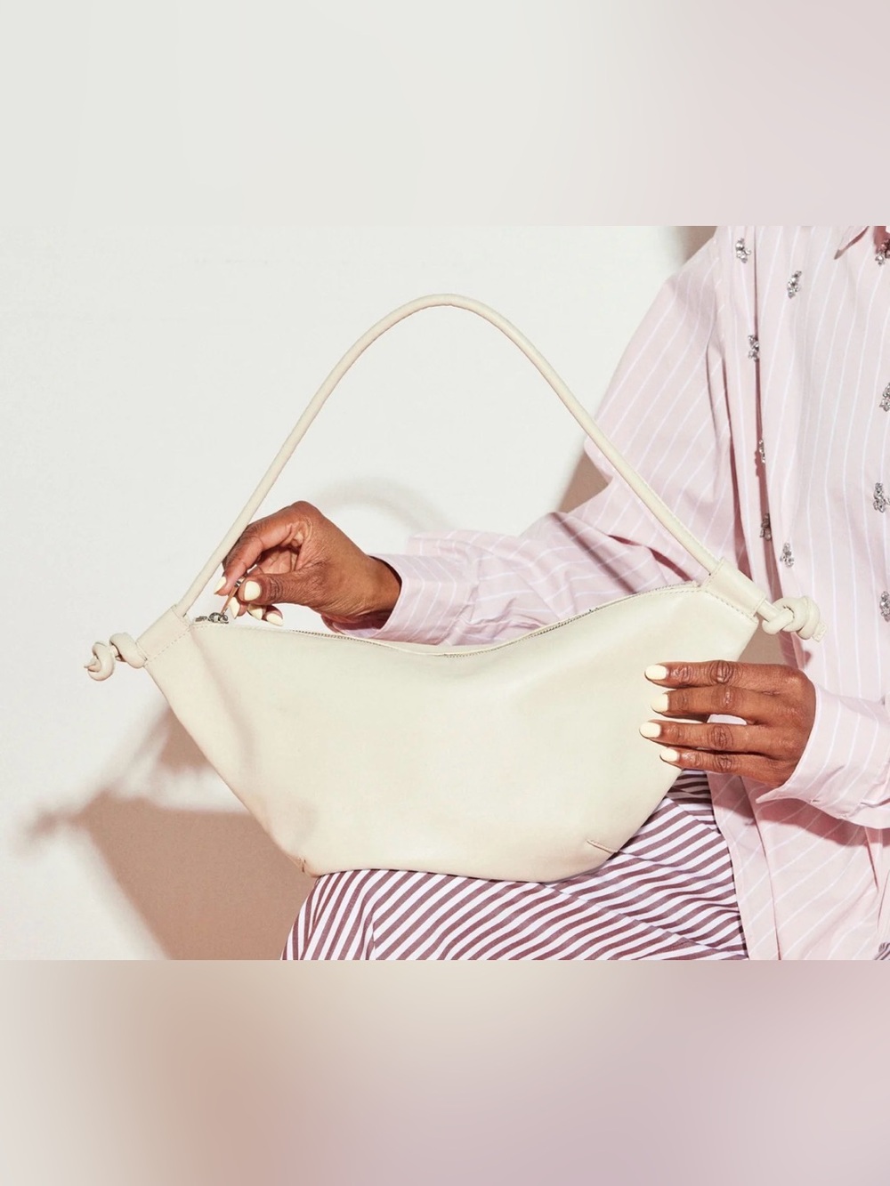 Freda Salvador Elodie Crescent Bag in Bone Nappa Leather
